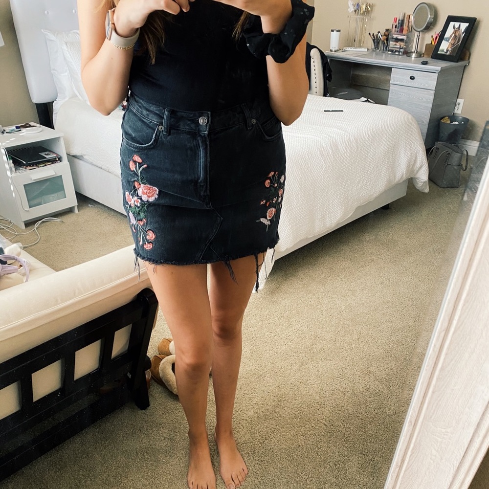 Black denim skirt